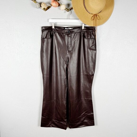 NWT M.M Lafleur The Archie Pant Vegan Leather Cropped Bootcut Brown Size 18 - Picture 2 of 9